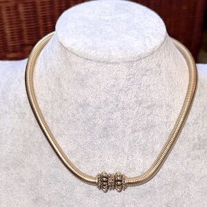 Vintage Stocko Snake Chain Necklace with Ornate Closure Gold Tone Necklace